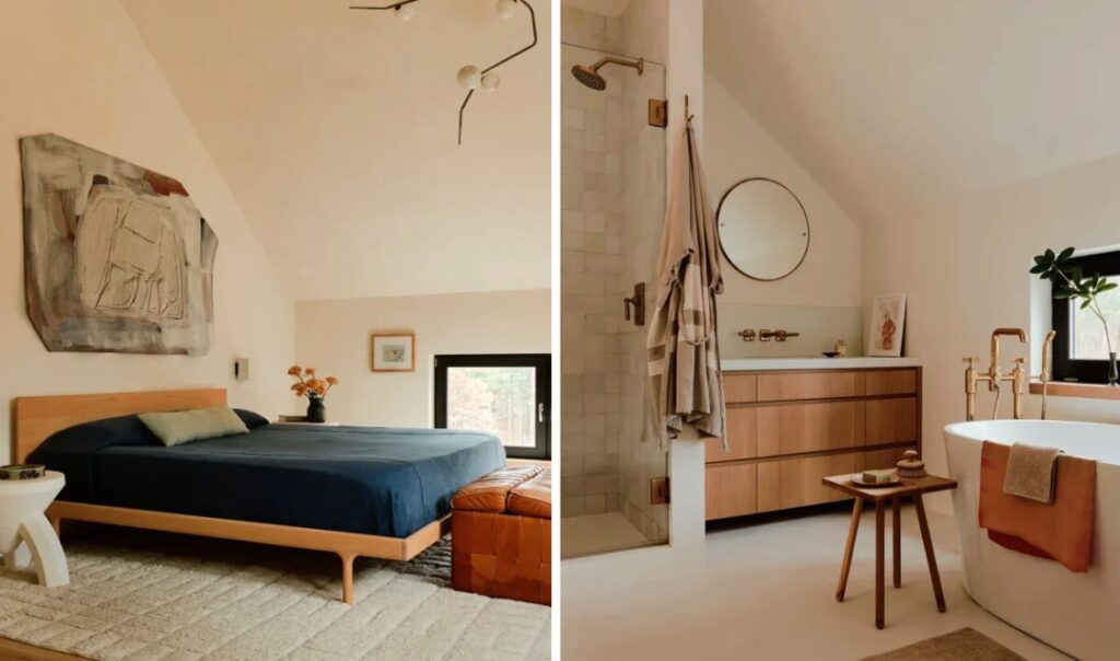 chambre et salle de bain de la maison de Rachel et Nick Cope