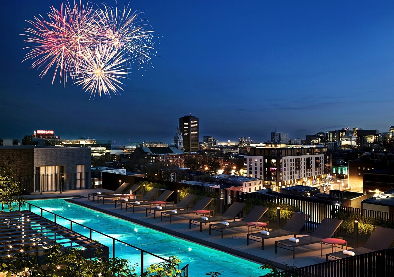 Champlain rental condos rooftop terrace with pool