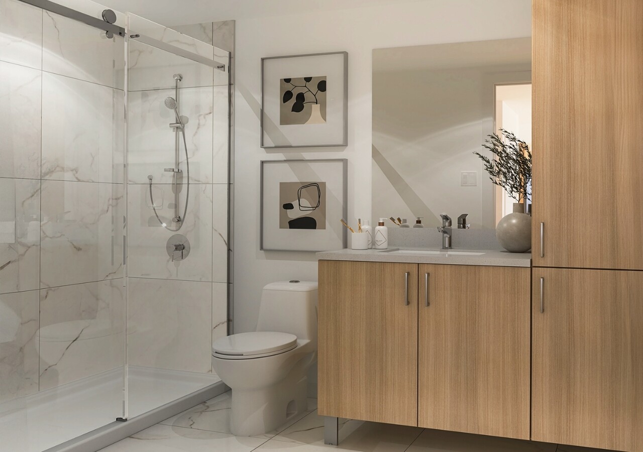 Condos Uniti salle de bain finitions claires